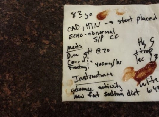 ICU Transfer Arrives with Hospital Summary on a Napkin discharge summary