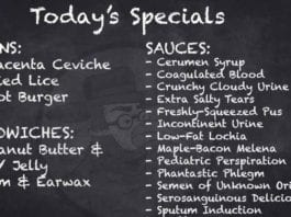 Improved Cafeteria Menu Offers Choice of Bodily Fluids cafeteria bodily fluids