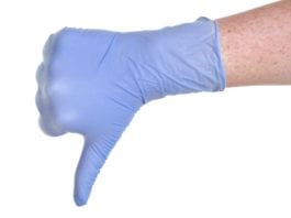 Fancy Pants Intern Throws Away Spare Disposable Glove Like Some Kind of Millionaire glove intern millionaire